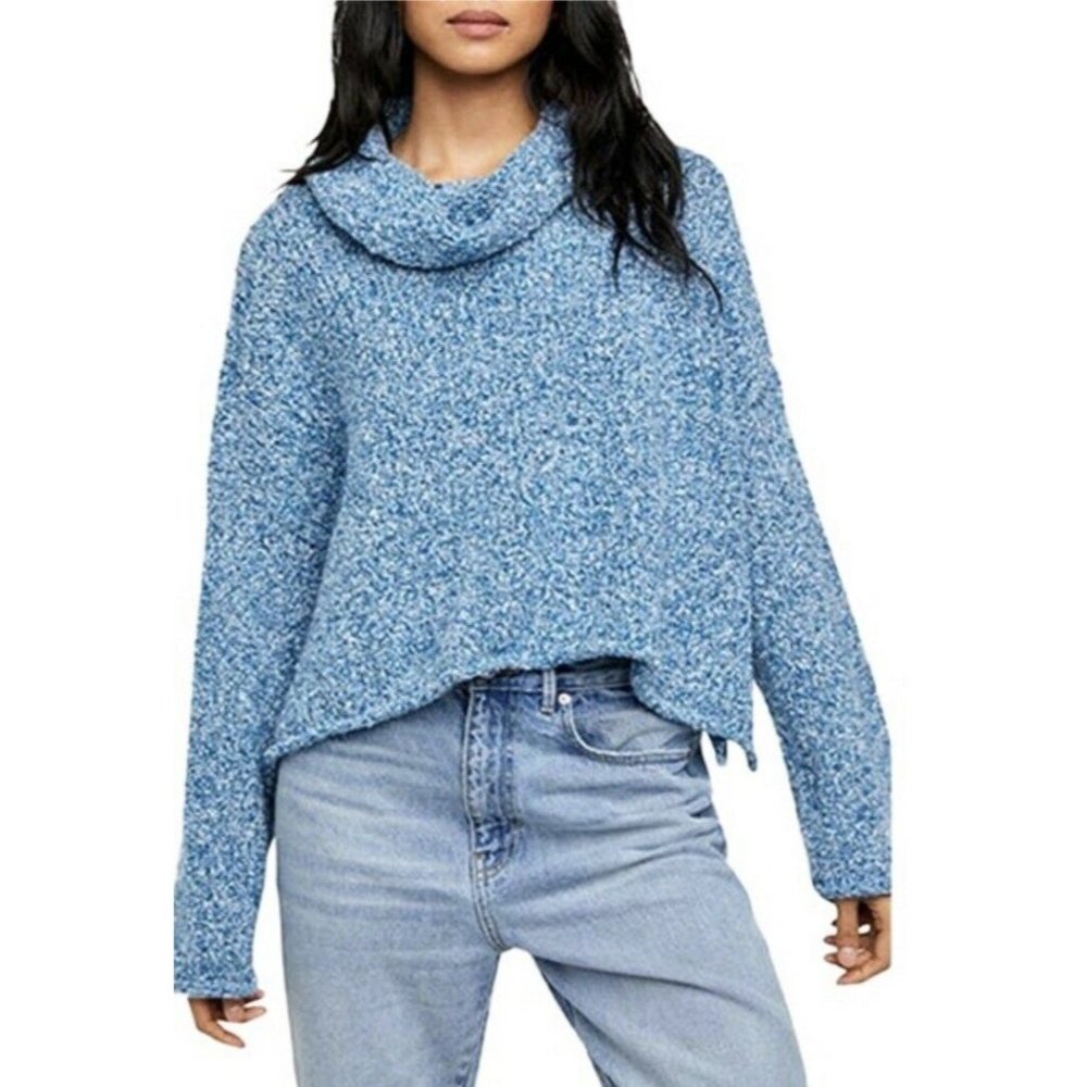 Free People Oversized Super Soft Cowl Neck Slouchy Sweater Blue Medium NWT